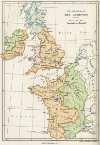 The Angevin Empire is highlighted in orange. (click to enlarge)